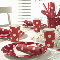 20 Servietten, 3-lagig 1/4-Falz 40 cm x 40 cm rot Dots