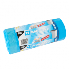 15 Müllsäcke mit Zugband, LDPE 120 l 100 cm x 70 cm blau