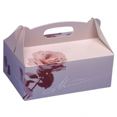 15 Gebäck-Kartons, Pappe eckig 26 cm x 22 cm x 9 cm rosé mit Tragegriff