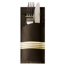 520 Bestecktaschen 20 cm x 8,5 cm schwarz/creme Stripes inkl. farbiger Serviette 33 x 33 cm 2-lag.