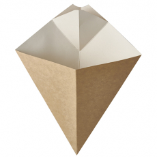 50 Pommes-Frites-Spitztüten mit Dip-Ecke, Pappe pure 27 cm x 21,5 cm braun/weiss Füllinhalt 300 g