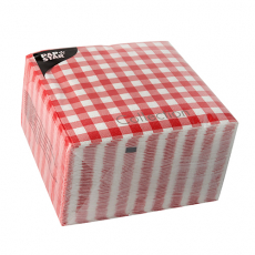 100 Servietten, 3-lagig 1/4-Falz 33 cm x 33 cm rot Vichy Karo