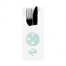 520 Bestecktaschen 20 cm x 8,5 cm weiss Guten Appetit inkl. weißer Serviette 33 x 33 cm 2-lag.