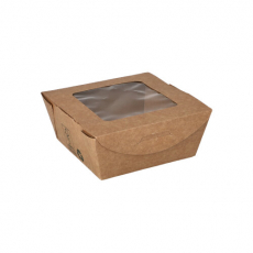40 Feinkostboxen, Pappe mit Sichtfenster aus PLA pure eckig 350 ml 4,5 cm x 9 cm x 9 cm braun 100% Fair