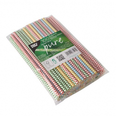 100 Trinkhalme, Papier Ø 6 mm · 20 cm farbig sortiert Zig-Zag