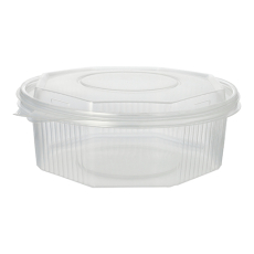 25 Verpackungsbecher mit Klappdeckeln, PP 8-eckig 1,5 l 5,9 cm x 18 cm x 18 cm transparent
