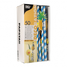 50 Trinkhalme, Papier Ø 6 mm · 20 cm blau/weiss "Pineapple"