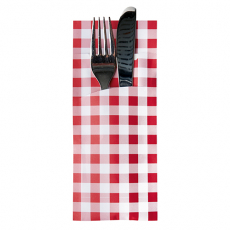 520 Bestecktaschen 20 cm x 8,5 cm rot Vichy Karo inkl. weißer Serviette 33 x 33 cm 2-lag.