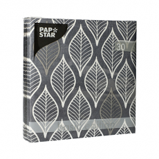 30 Servietten, 3-lagig 1/4-Falz 33 cm x 33 cm dunkelgrau Leafy
