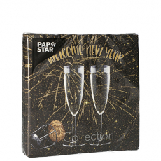 20 Servietten, 3-lagig 1/4-Falz 25 cm x 25 cm Welcome New Year