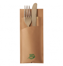 520 Bestecktaschen 20 cm x 8,5 cm braun 100% Fair inkl. naturfarbener Recycling-Serviette 33 x 33 cm 2-lag.
