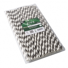 100 Trinkhalme, Papier Ø 6 mm · 29 cm schwarz/weiss Stripes