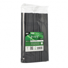 100 Trinkhalme, Papier Ø 6 mm · 22 cm schwarz flexibel
