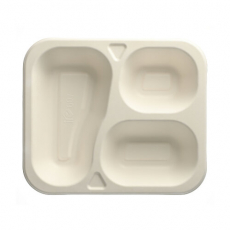 100 Siegelschalen, Zuckerrohr "safe:pack pure" 3-geteilt 4,2 cm x 21,2 cm x 25 cm weiss
