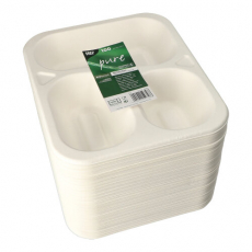 100 Siegelschalen, Zuckerrohr "safe:pack pure" 3-geteilt 4,2 cm x 21,2 cm x 25 cm weiss