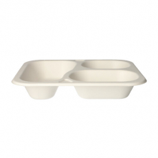 100 Siegelschalen, Zuckerrohr "safe:pack pure" 3-geteilt 4,2 cm x 21,2 cm x 25 cm weiss
