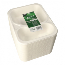 100 Siegelschalen, Zuckerrohr "safe:pack pure" 2-geteilt 4,2 cm x 18,5 cm x 23,5 cm weiss