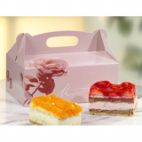 20 Gebäck-Kartons, Pappe eckig 16 cm x 10 cm x 9 cm rosé mit Tragegriff