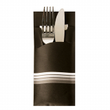 520 Bestecktaschen 20 cm x 8,5 cm schwarz/weiss Stripes inkl. farbiger Serviette 33 x 33 cm 2-lag.