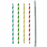 100 Trinkhalme, Papier Ø 6 mm · 20 cm farbig sortiert Stripes einzeln gehüllt