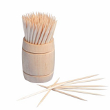 200 Zahnstocher, Holz pure rund 6,8 cm im Spender aus Holz