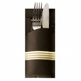 520 Bestecktaschen 20 cm x 8,5 cm schwarz/creme Stripes inkl. farbiger Serviette 33 x 33 cm 2-lag.